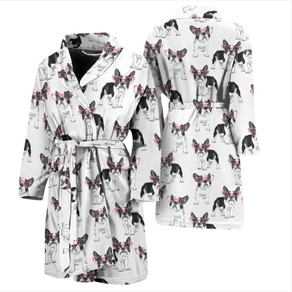 Boston Terrier Pattern Print Design 03 Men Bathrobe-JORJUNE.COM