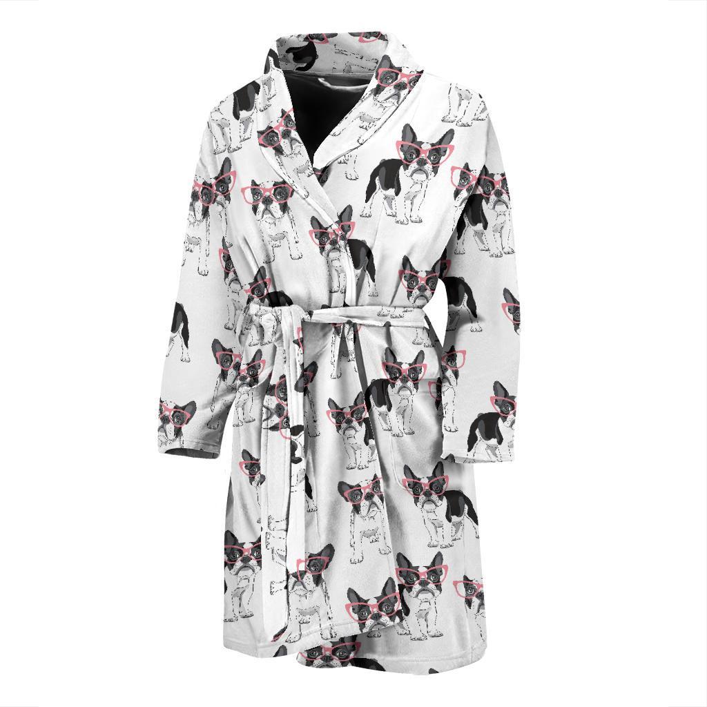 Boston Terrier Pattern Print Design 03 Men Bathrobe-JORJUNE.COM