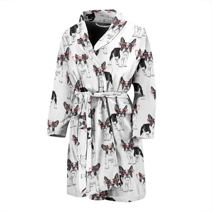 Boston Terrier Pattern Print Design 03 Men Bathrobe-JORJUNE.COM