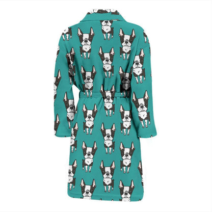 Boston Terrier Pattern Print Design 04 Men Bathrobe-JORJUNE.COM