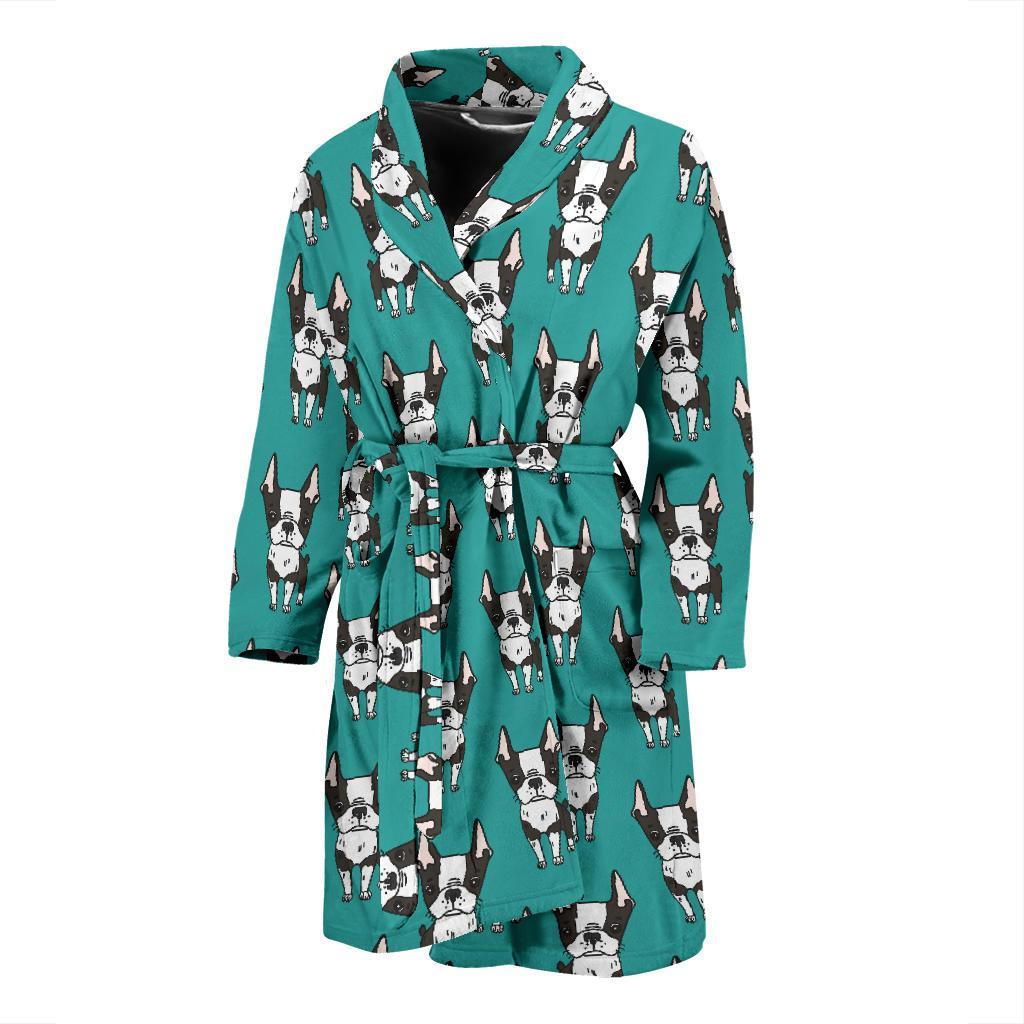Boston Terrier Pattern Print Design 04 Men Bathrobe-JORJUNE.COM
