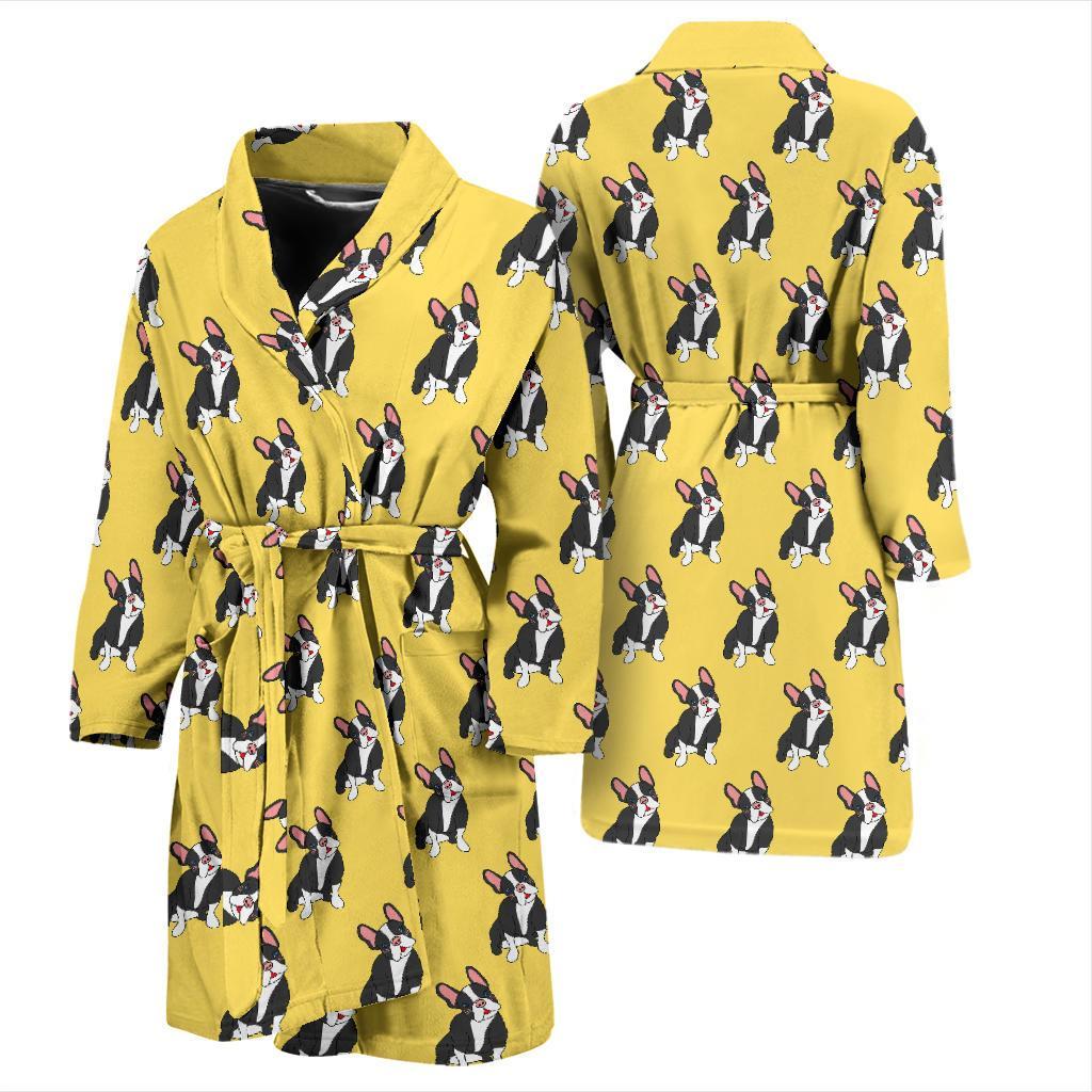 Boston Terrier Pattern Print Design 06 Men Bathrobe-JORJUNE.COM