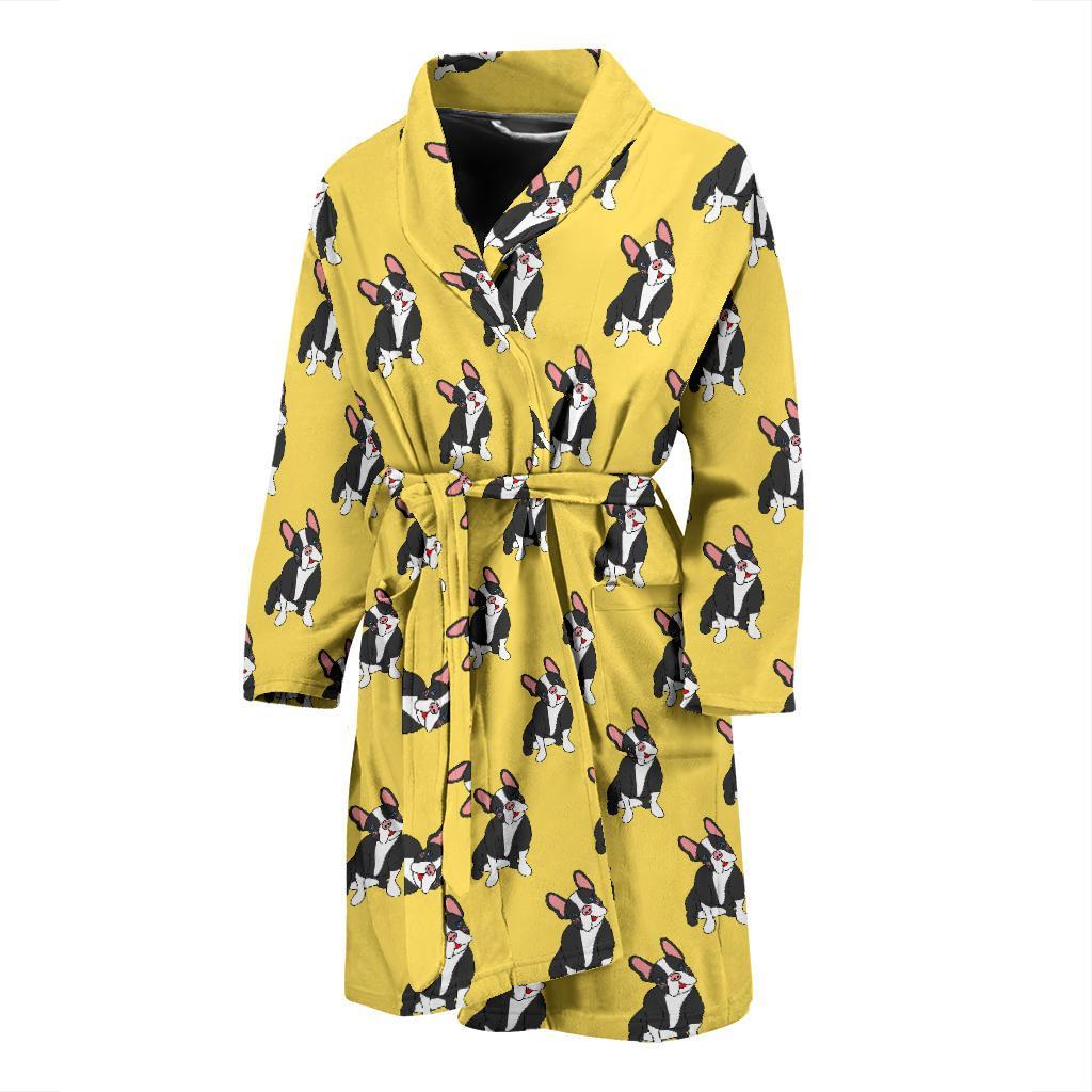 Boston Terrier Pattern Print Design 06 Men Bathrobe-JORJUNE.COM