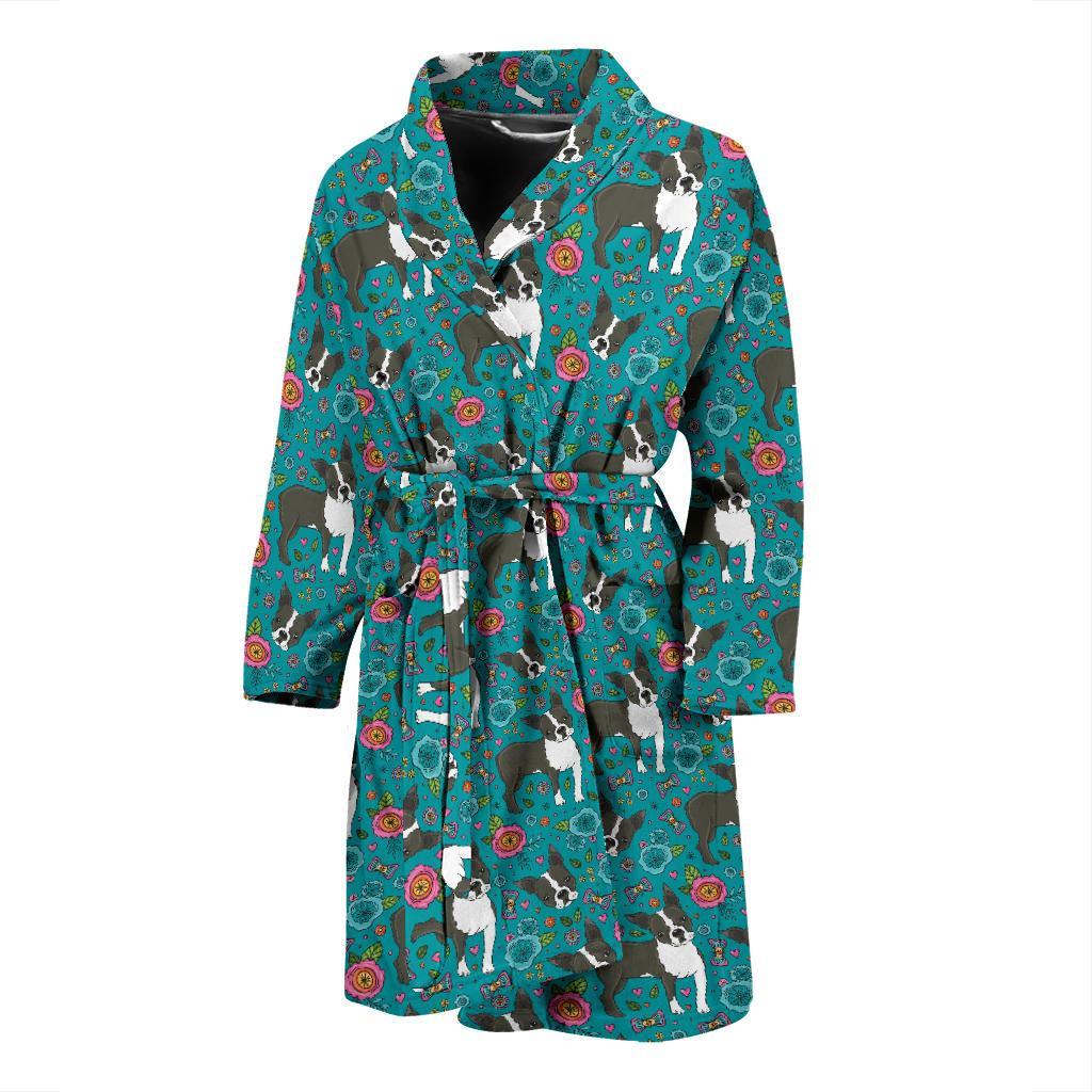 Boston Terrier Pattern Print Design 07 Men Bathrobe-JORJUNE.COM