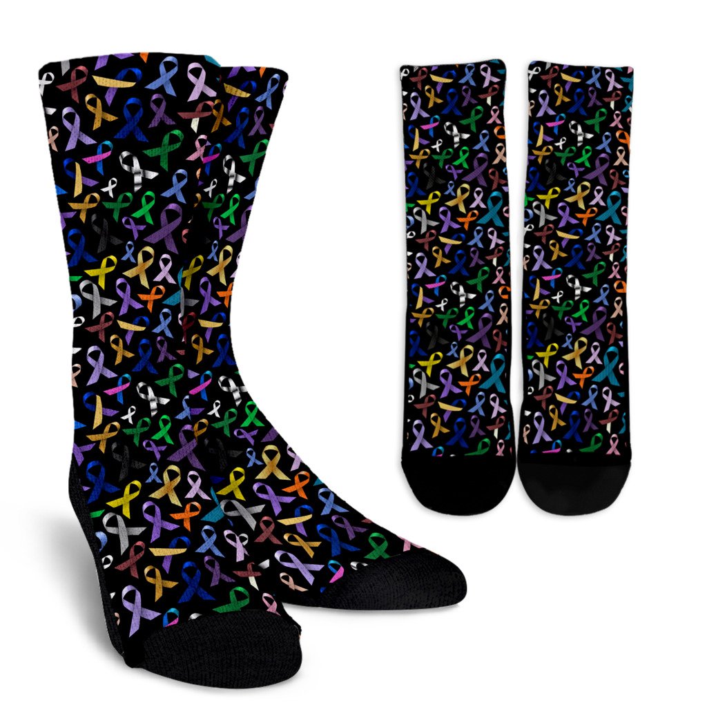 Breast Cancer Awareness Colorful Print Crew Socks