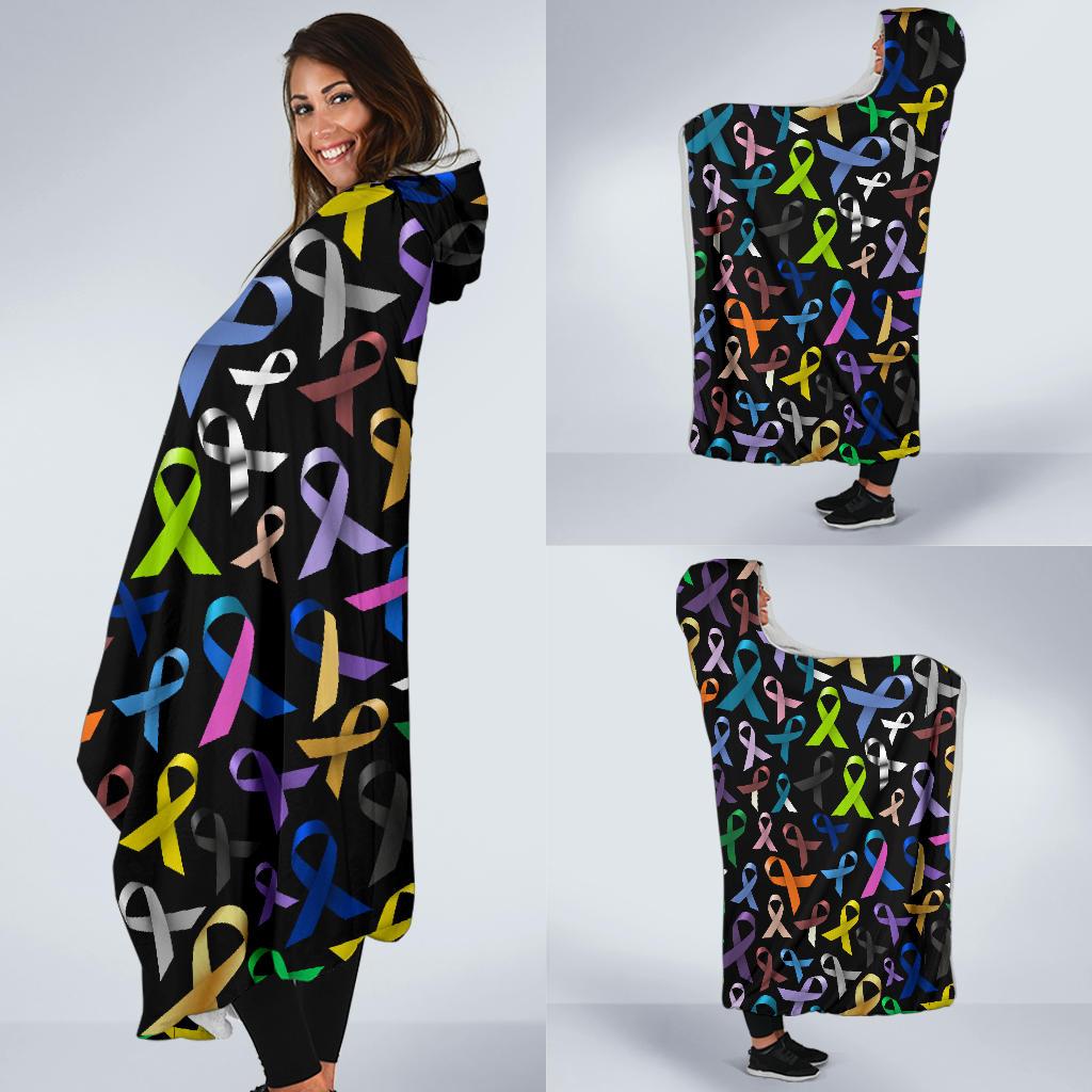 Breast Cancer Awareness Colorful Print Hooded Blanket-JTAMIGO.COM