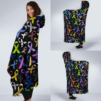 Breast Cancer Awareness Colorful Print Hooded Blanket-JTAMIGO.COM
