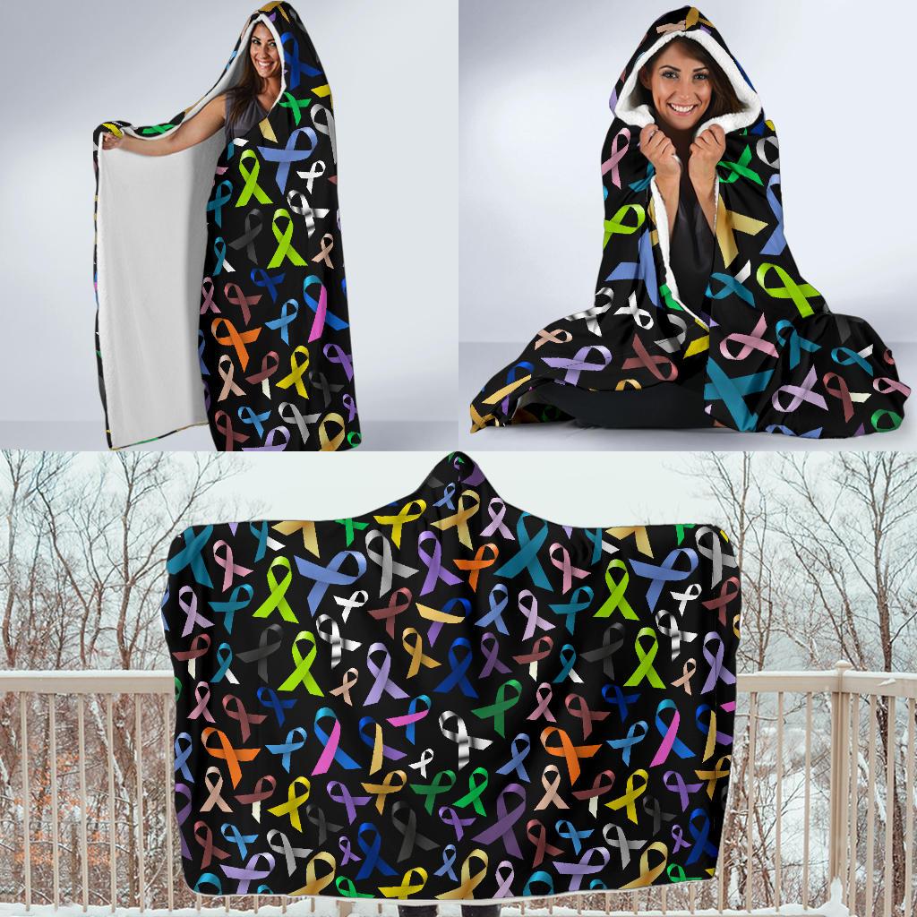 Breast Cancer Awareness Colorful Print Hooded Blanket-JTAMIGO.COM