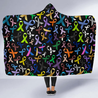 Breast Cancer Awareness Colorful Print Hooded Blanket-JTAMIGO.COM