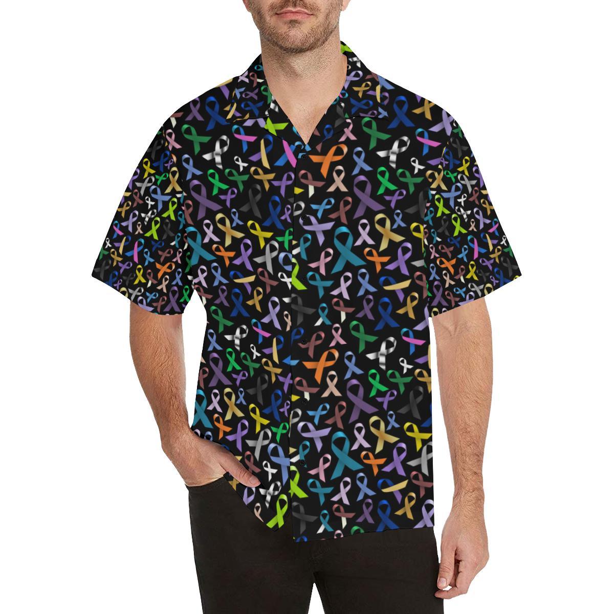 Breast Cancer Awareness Colorful Print Men Aloha Hawaiian Shirt