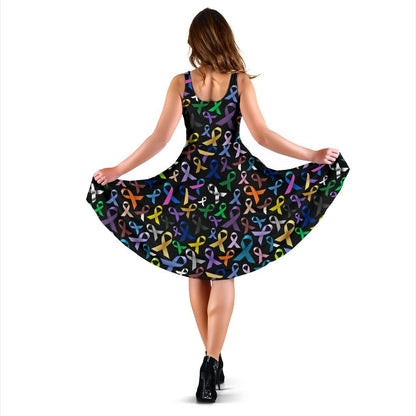 Breast Cancer Awareness Colorful Print Sleeveless Dress