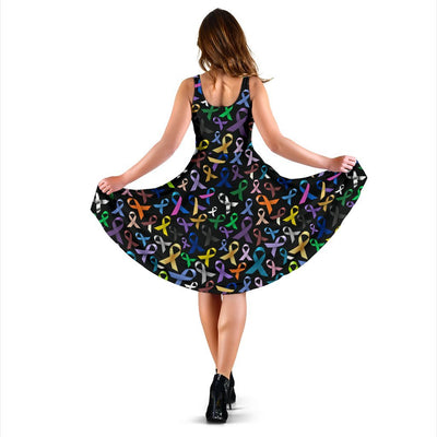 Breast Cancer Awareness Colorful Print Sleeveless Dress