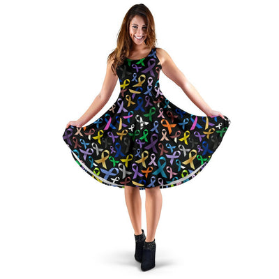 Breast Cancer Awareness Colorful Print Sleeveless Dress