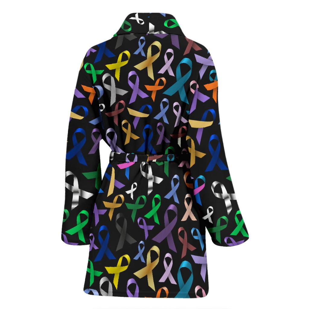 Breast Cancer Awareness Colorful Print Women Bath Robe-JTAMIGO.COM