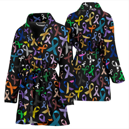 Breast Cancer Awareness Colorful Print Women Bath Robe-JTAMIGO.COM