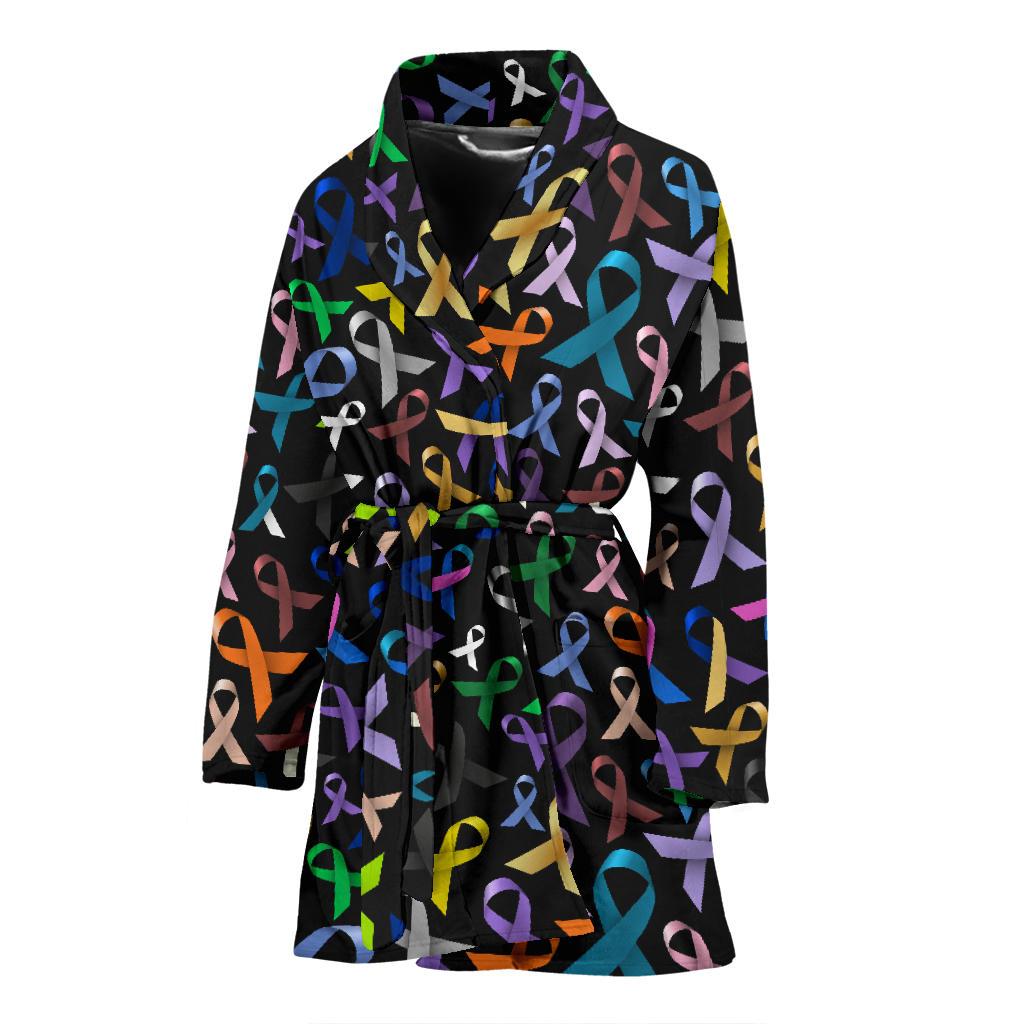Breast Cancer Awareness Colorful Print Women Bath Robe-JTAMIGO.COM