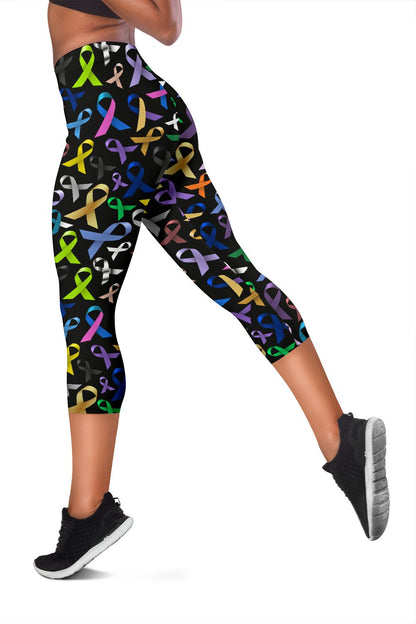 Breast Cancer Awareness Colorful Print Women Capris