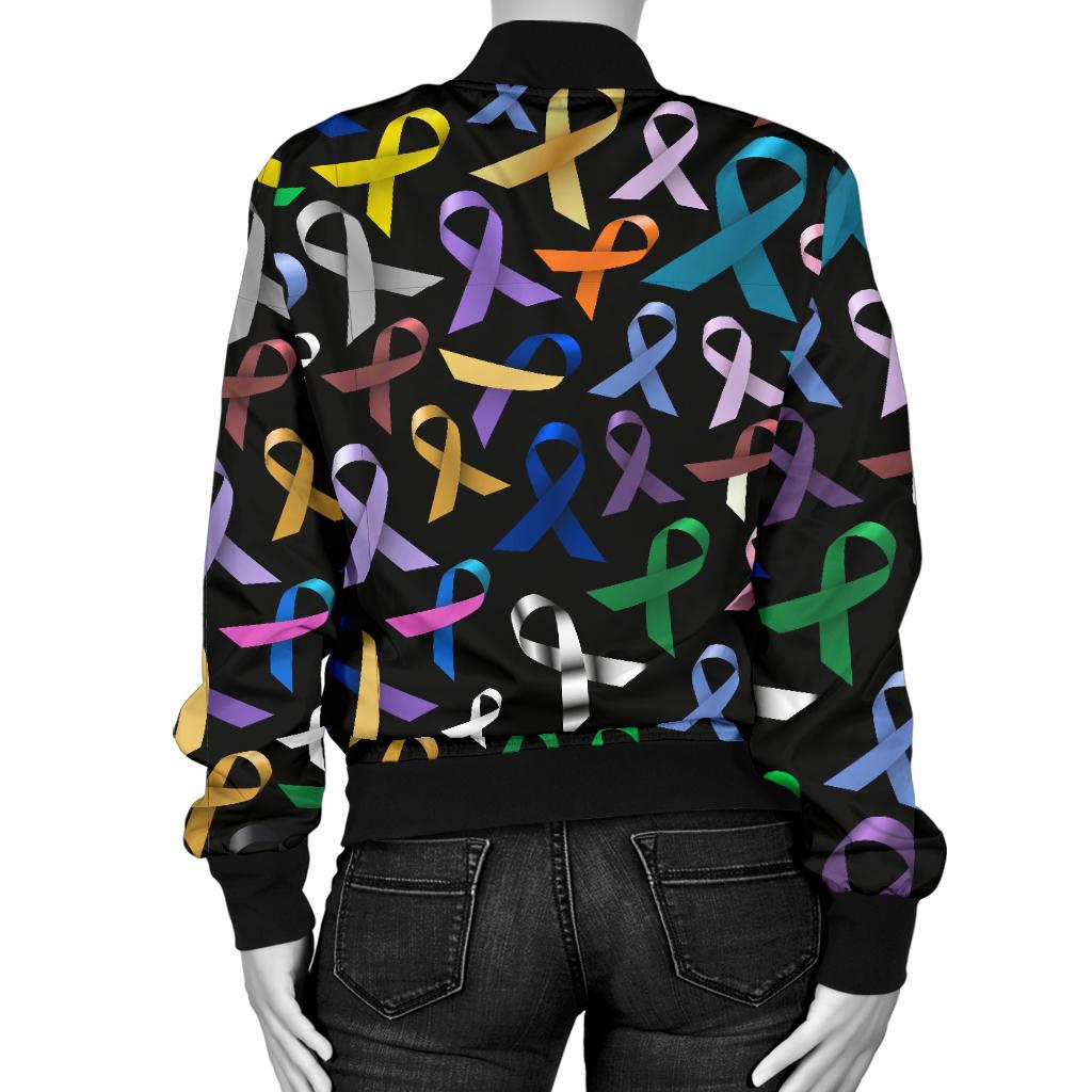 Breast Cancer Awareness Colorful Print Women Casual Bomber Jacket