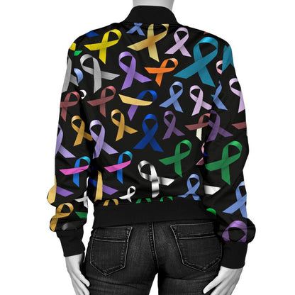 Breast Cancer Awareness Colorful Print Women Casual Bomber Jacket