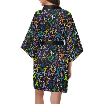 Breast Cancer Awareness Colorful Print Women Short Kimono Robe