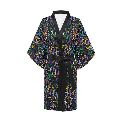 Breast Cancer Awareness Colorful Print Women Short Kimono Robe