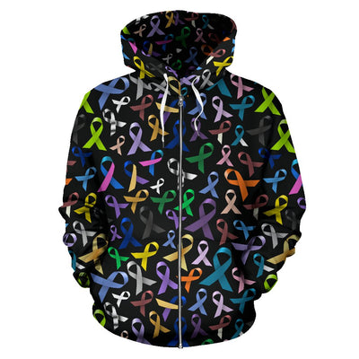 Breast Cancer Awareness Colorful Print Zip Up Hoodie