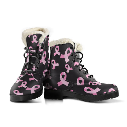 Breast Cancer Awareness Design Faux Fur Leather Boots-JTAMIGO.COM