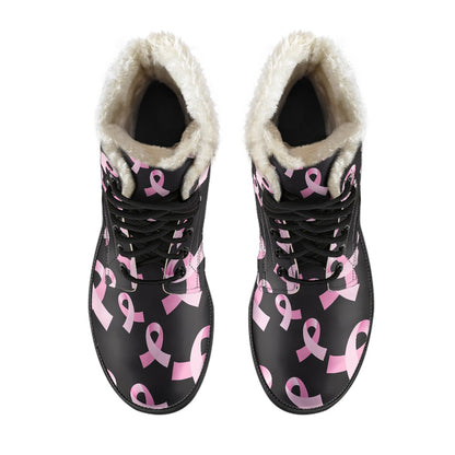 Breast Cancer Awareness Design Faux Fur Leather Boots-JTAMIGO.COM