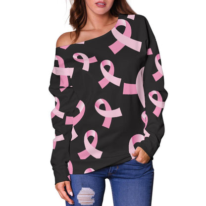 Breast Cancer Awareness Design Off Shoulder Sweatshirt