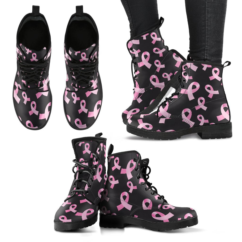 Breast Cancer Awareness Design Women Leather Boots-JTAMIGO.COM