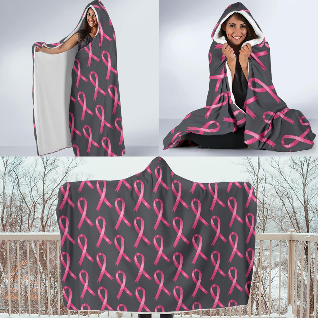 Breast Cancer Awareness Pattern Hooded Blanket-JTAMIGO.COM