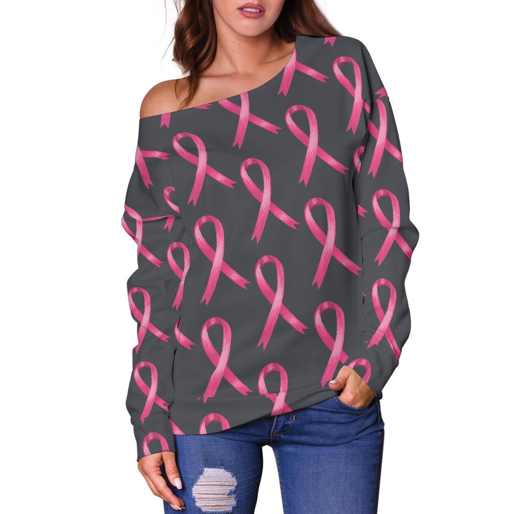 Breast Cancer Awareness Pattern Off Shoulder Sweatshirt