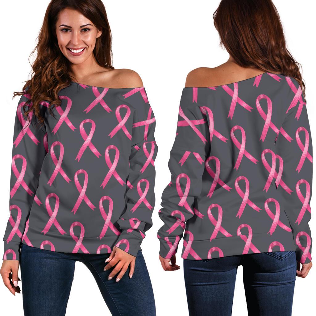 Breast Cancer Awareness Pattern Off Shoulder Sweatshirt