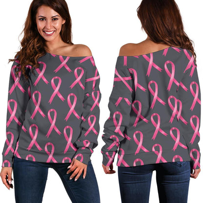 Breast Cancer Awareness Pattern Off Shoulder Sweatshirt