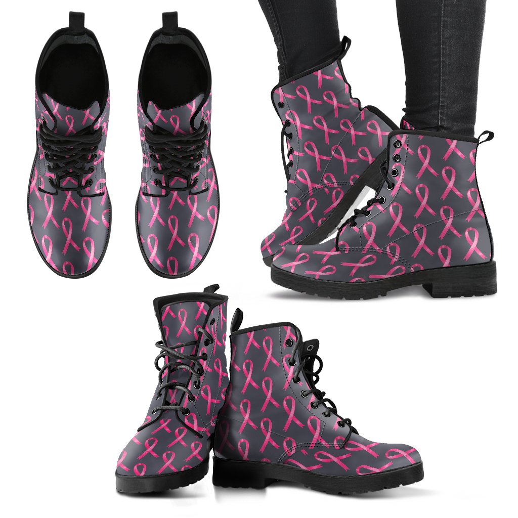 Breast Cancer Awareness Pattern Women Leather Boots-JTAMIGO.COM