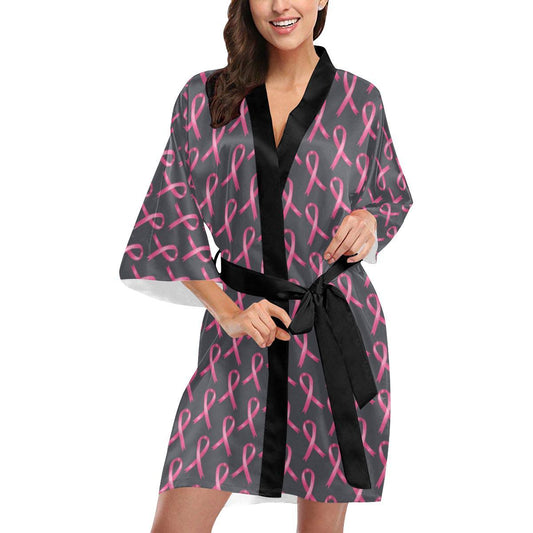 Breast Cancer Awareness Pattern Women Short Kimono Robe