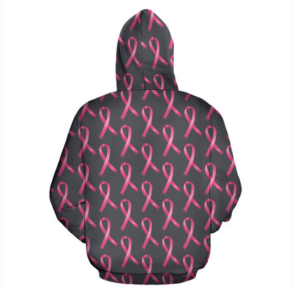 Breast Cancer Awareness Pattern Zip Up Hoodie
