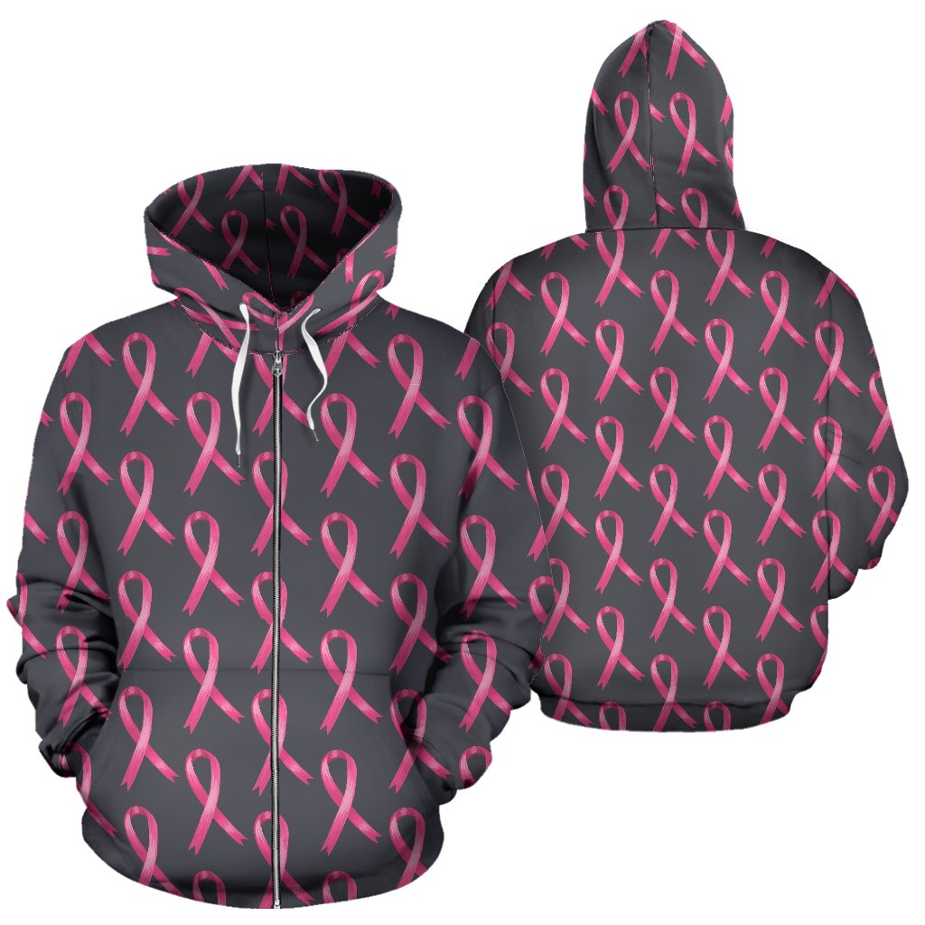 Breast Cancer Awareness Pattern Zip Up Hoodie