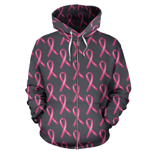Breast Cancer Awareness Pattern Zip Up Hoodie