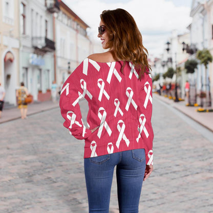 Breast Cancer Awareness Symbol Off Shoulder Sweatshirt
