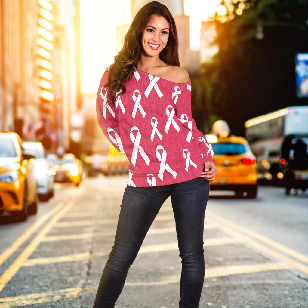 Breast Cancer Awareness Symbol Off Shoulder Sweatshirt