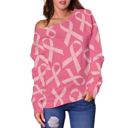 Breast Cancer Awareness Themed Off Shoulder Sweatshirt
