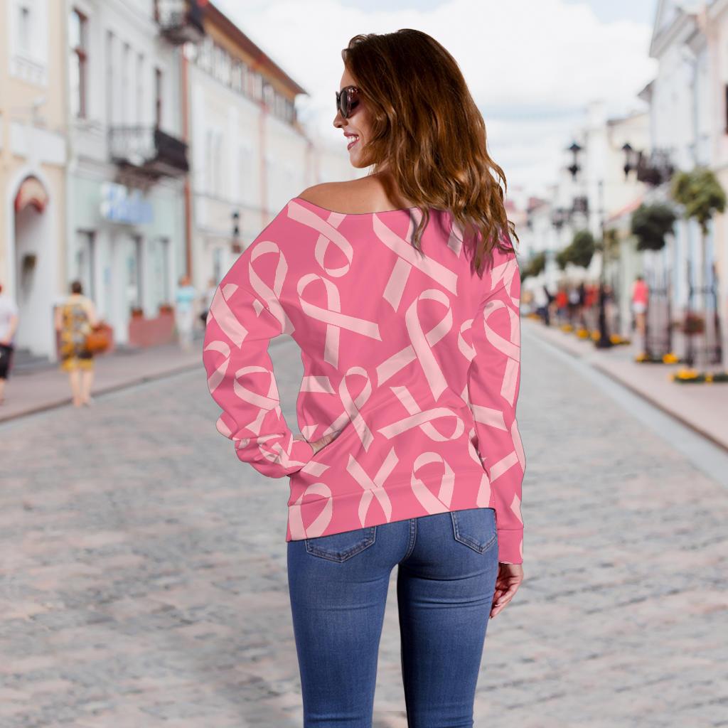 Breast Cancer Awareness Themed Off Shoulder Sweatshirt