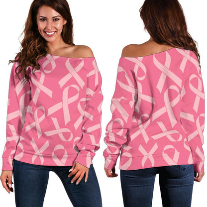Breast Cancer Awareness Themed Off Shoulder Sweatshirt