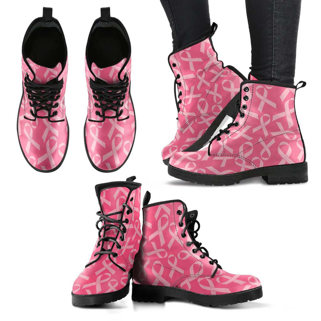 Breast Cancer Awareness Themed Women Leather Boots-JTAMIGO.COM