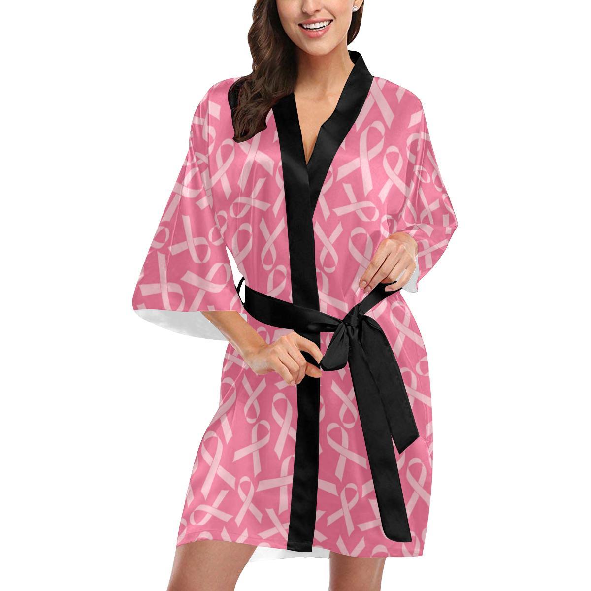 Breast Cancer Awareness Themed Women Short Kimono Robe