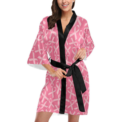 Breast Cancer Awareness Themed Women Short Kimono Robe