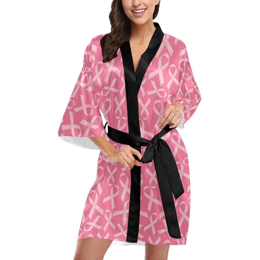 Breast Cancer Awareness Themed Women Short Kimono Robe