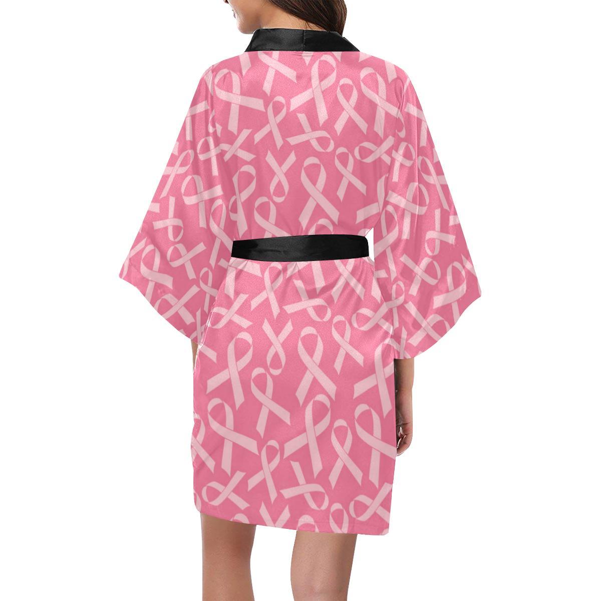 Breast Cancer Awareness Themed Women Short Kimono Robe