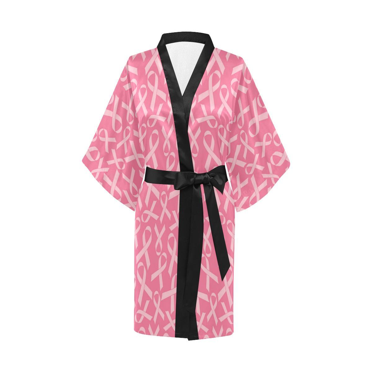Breast Cancer Awareness Themed Women Short Kimono Robe
